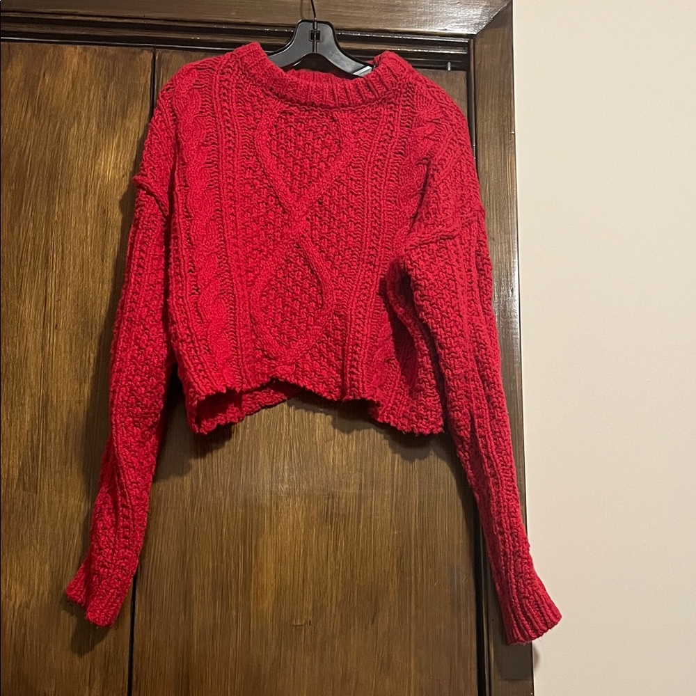 Free People Cherry Red Cable Knit Sweater